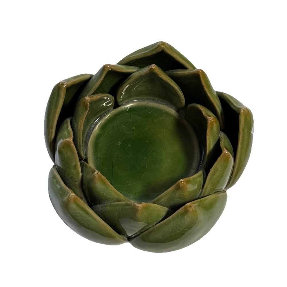 Vintage Arhaus Art Pottery Green Lotus Artichoke Centerpiece Candle Holder Decor - Picture 2 of 6